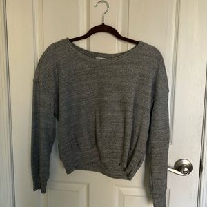 Grey cropped waffle long sleeve shirt